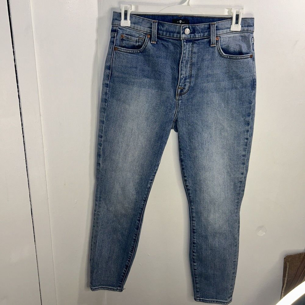 7forallmankind The High Waist ankle skinny Blue Jeans Sz 31
